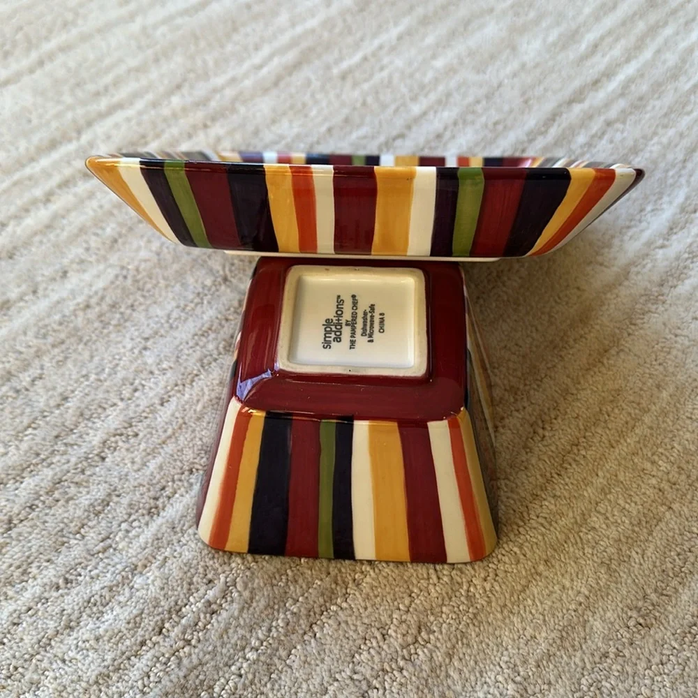 The Pampered Chef Simple Additions Stripe Set Plate and Square Bowl Entertaining